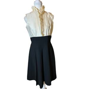 Cavin Klein | Cream/Black Ruffle Collared Fit & Flare Dress | 6